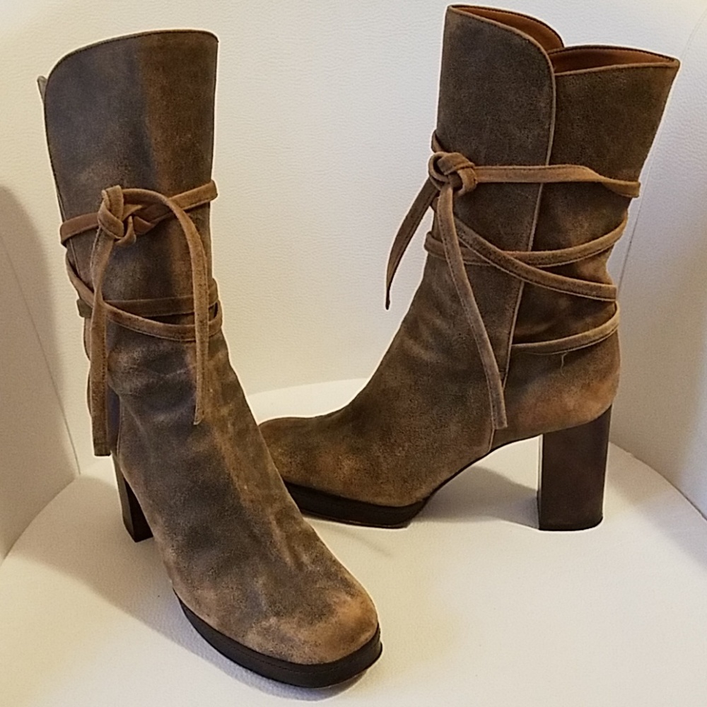 Leather Wrap Ankle Boots